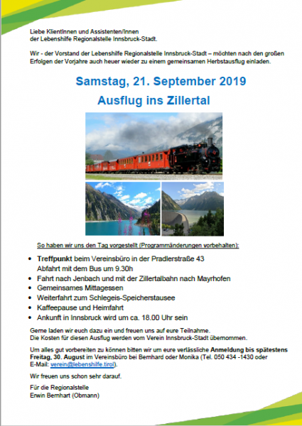 Flyer Herbstausflug 2019 - Zillertal